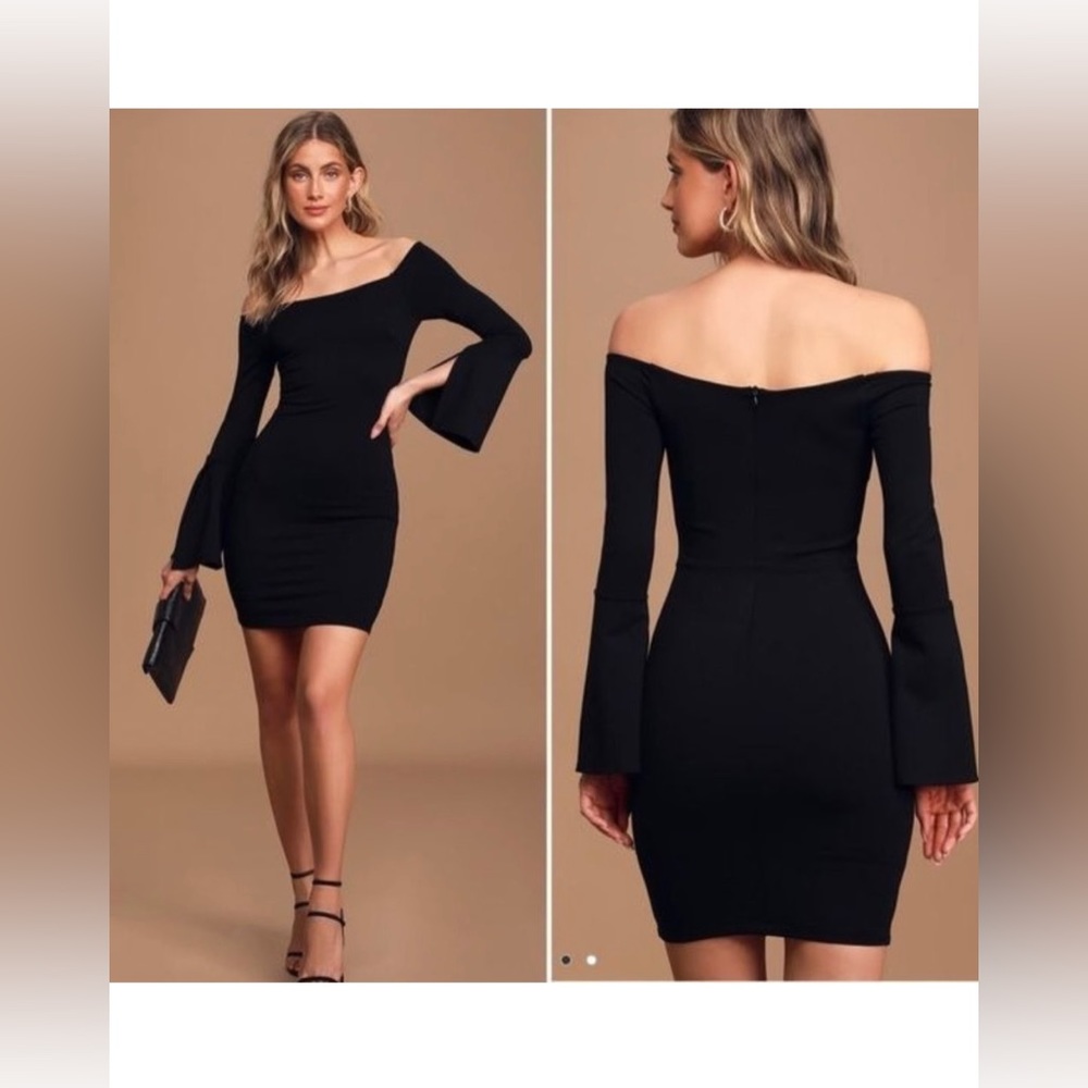 LULUs Marseille Off-the-Shoulder Long Sleeve
Bodycon Dress in Black - M
